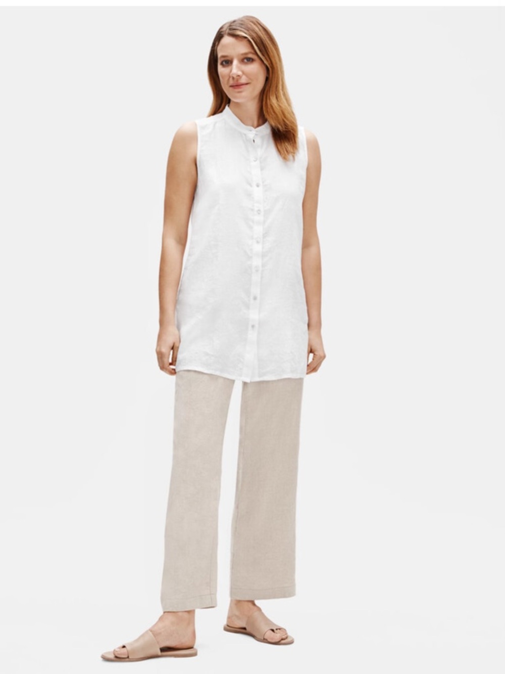Eileen Fisher Organic Handkerchief Linen Sleeveless Shirt white size large